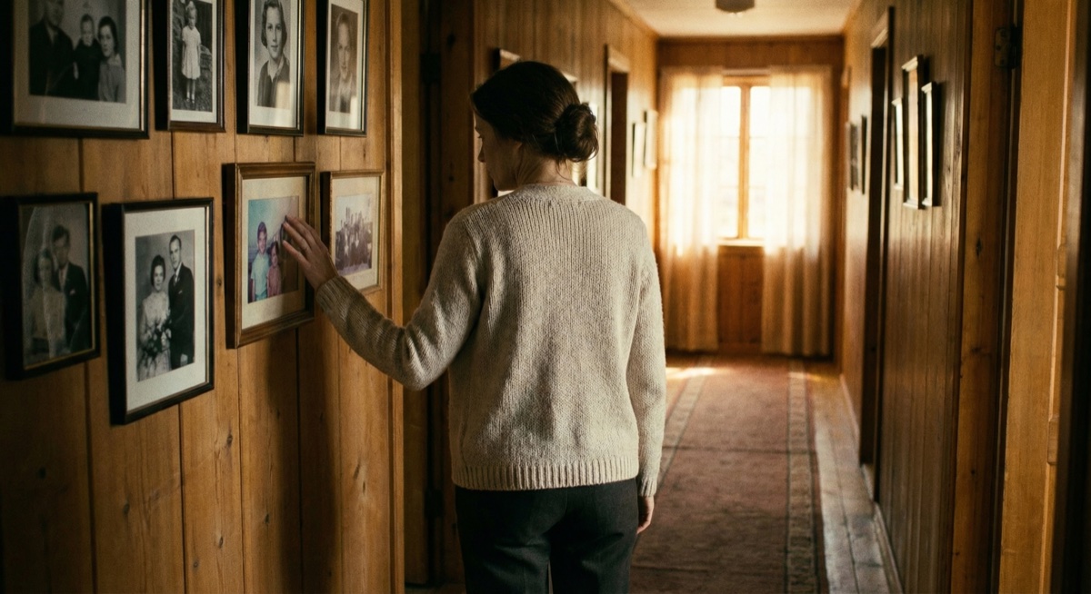 Walking through a hallway of family photos